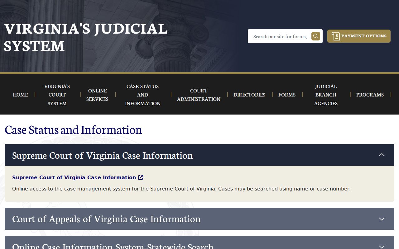 Portsmouth residents directory Virginia court case search routing screen