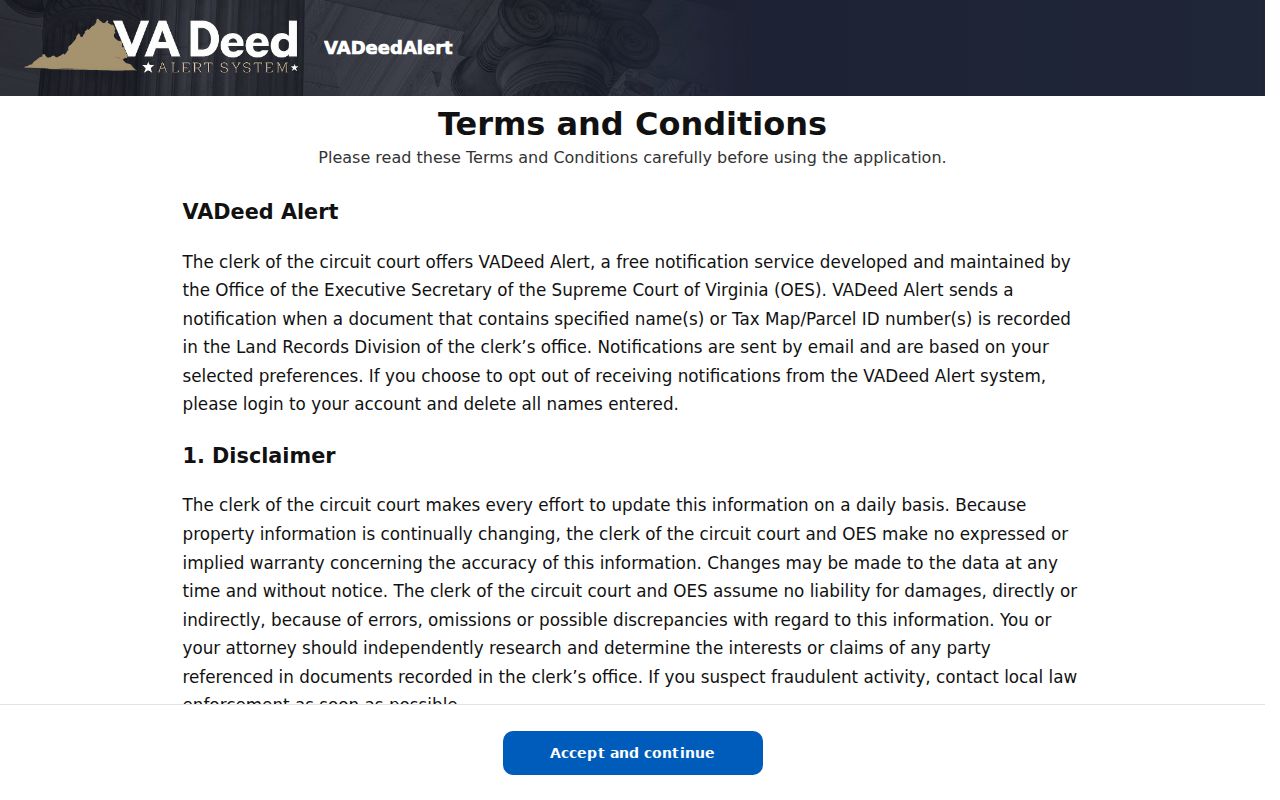 Portsmouth residents directory Virginia Deed Alert enrollment page