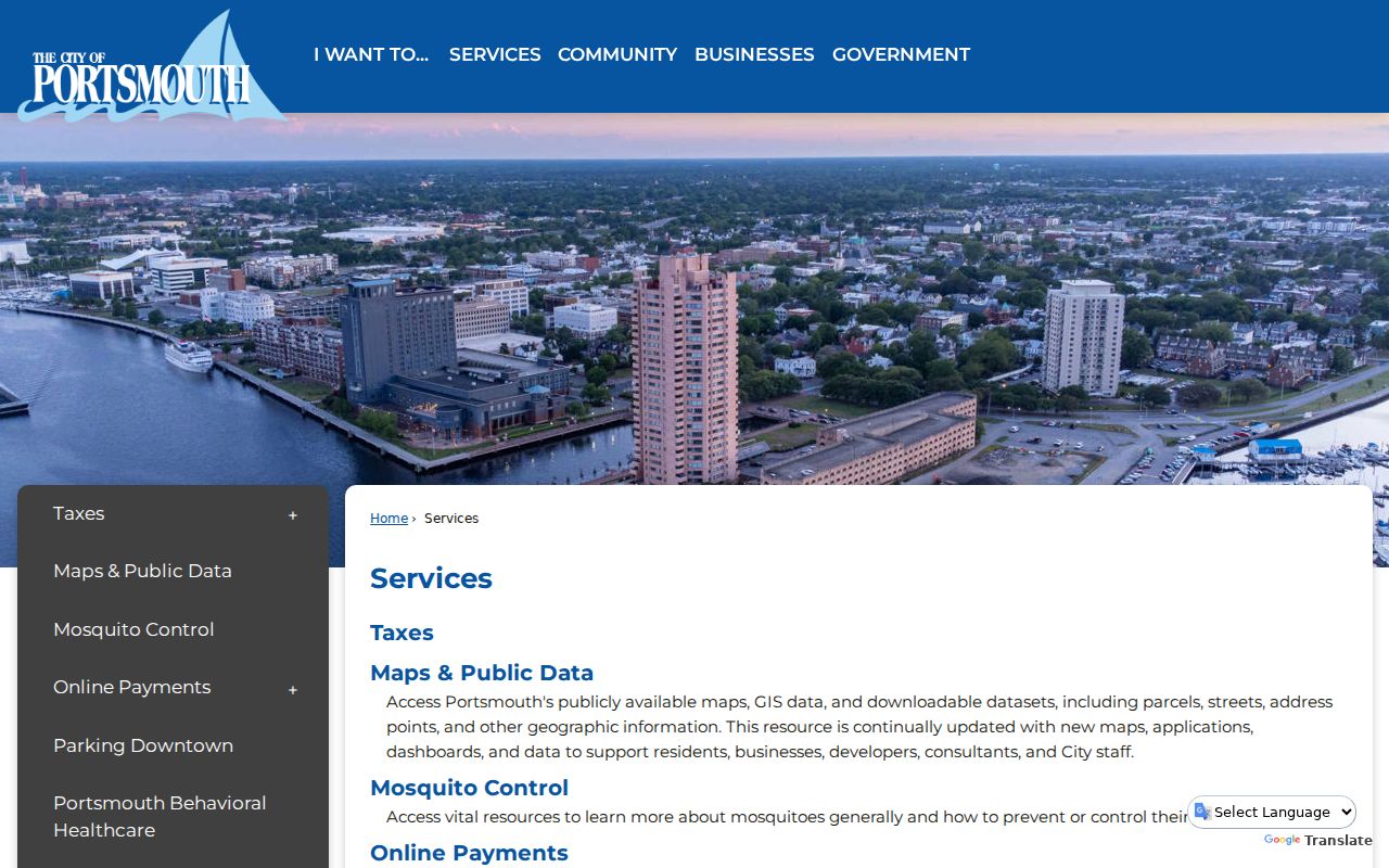 Portsmouth neighbors public services and GIS map routing