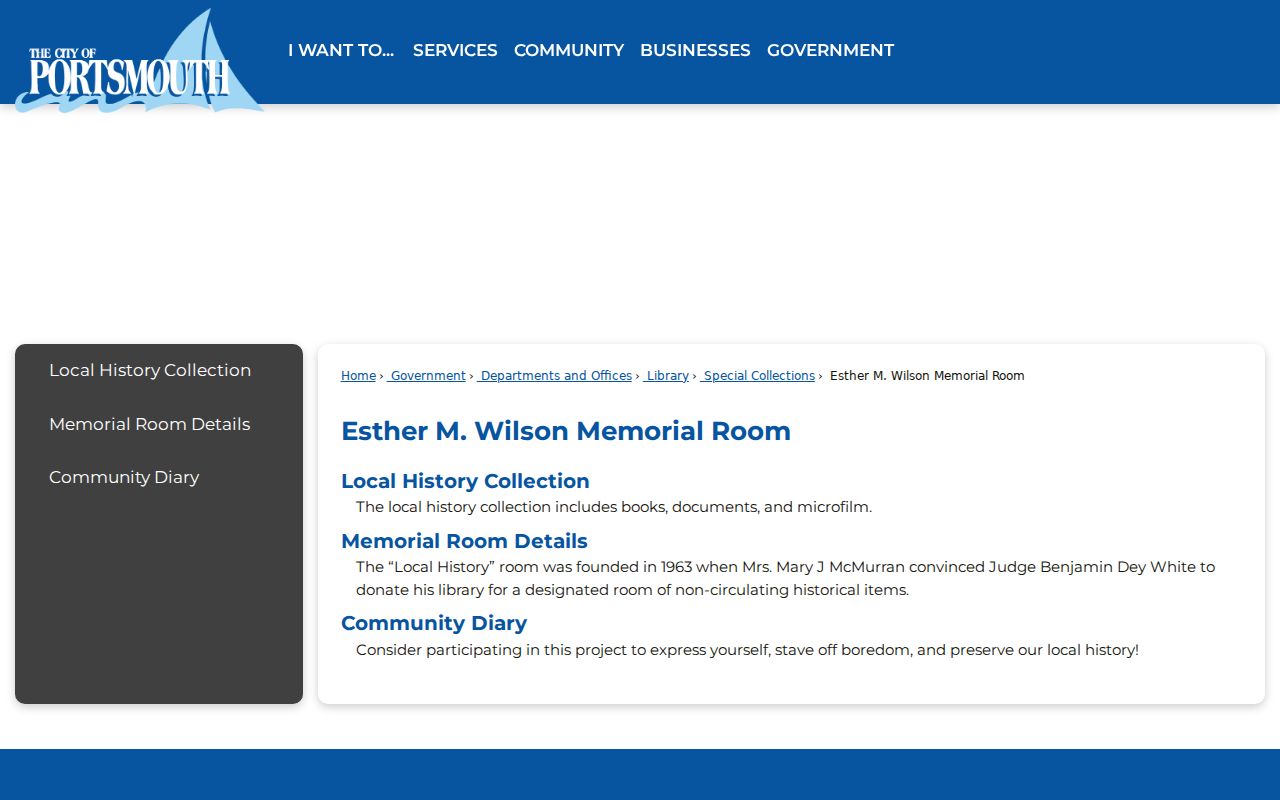 Portsmouth previous residents research at the Esther M. Wilson Memorial Room