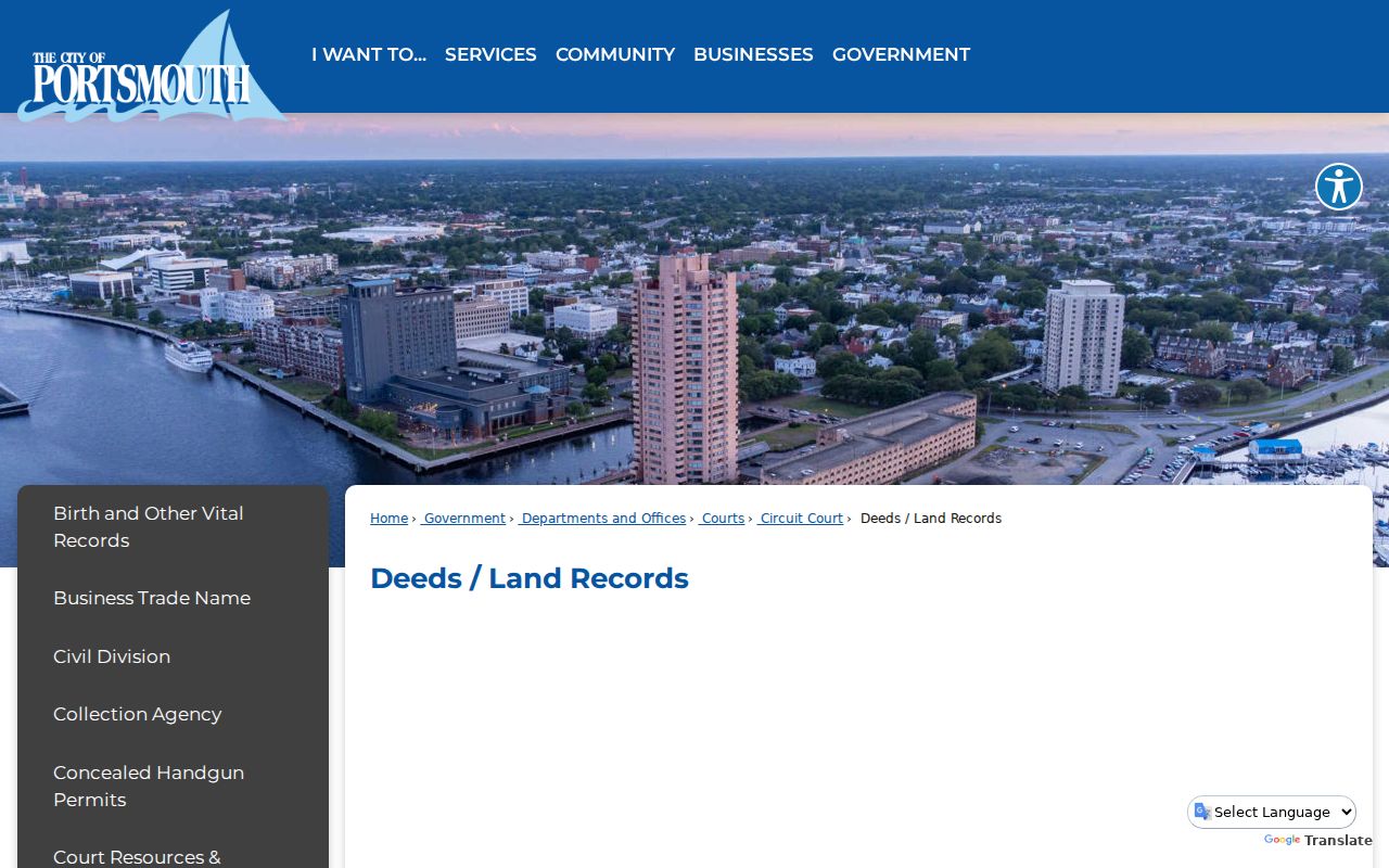 Portsmouth street directory Circuit Court deeds and land records page